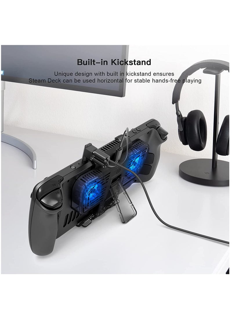 RGB Cooling Fan Dock for Steam Deck & Nintendo Switch OLED, USB-C Powered with Adjustable Speed & Blue RGB Lighting, Includes Stand & USB-C Adapter.