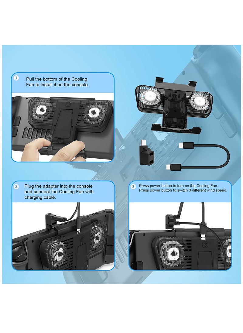RGB Cooling Fan Dock for Steam Deck & Nintendo Switch OLED, USB-C Powered with Adjustable Speed & Blue RGB Lighting, Includes Stand & USB-C Adapter.