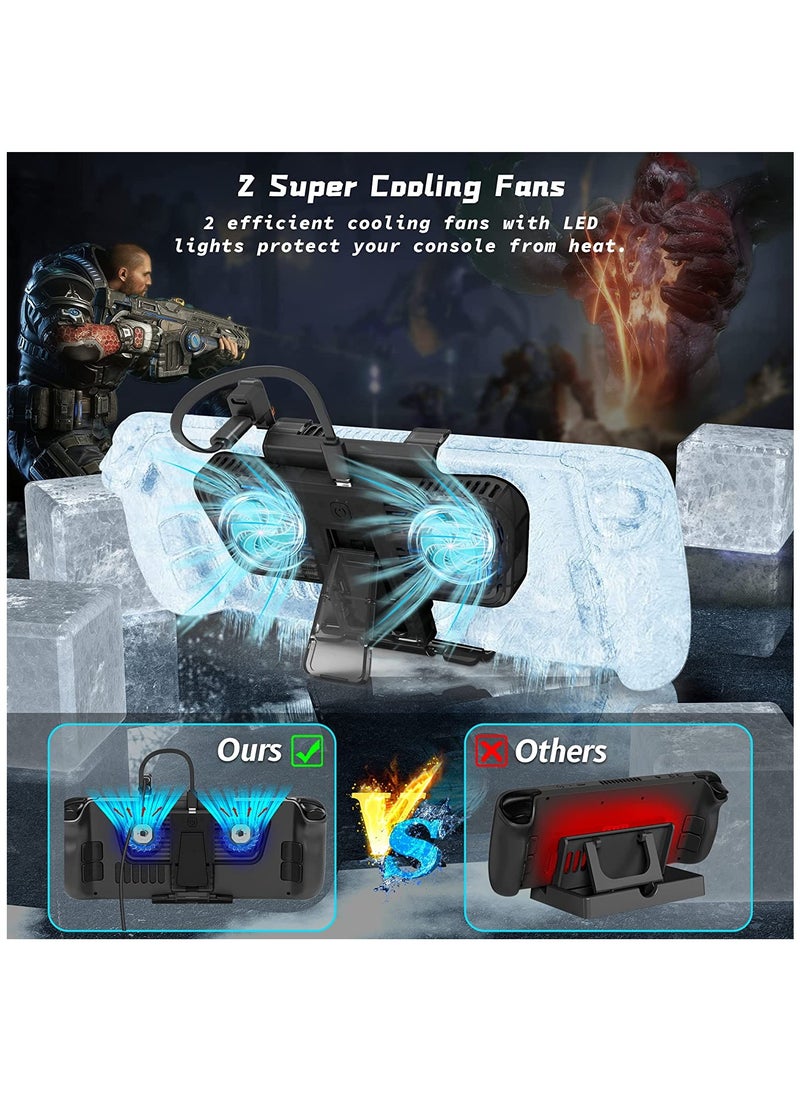 RGB Cooling Fan Dock for Steam Deck & Nintendo Switch OLED, USB-C Powered with Adjustable Speed & Blue RGB Lighting, Includes Stand & USB-C Adapter.