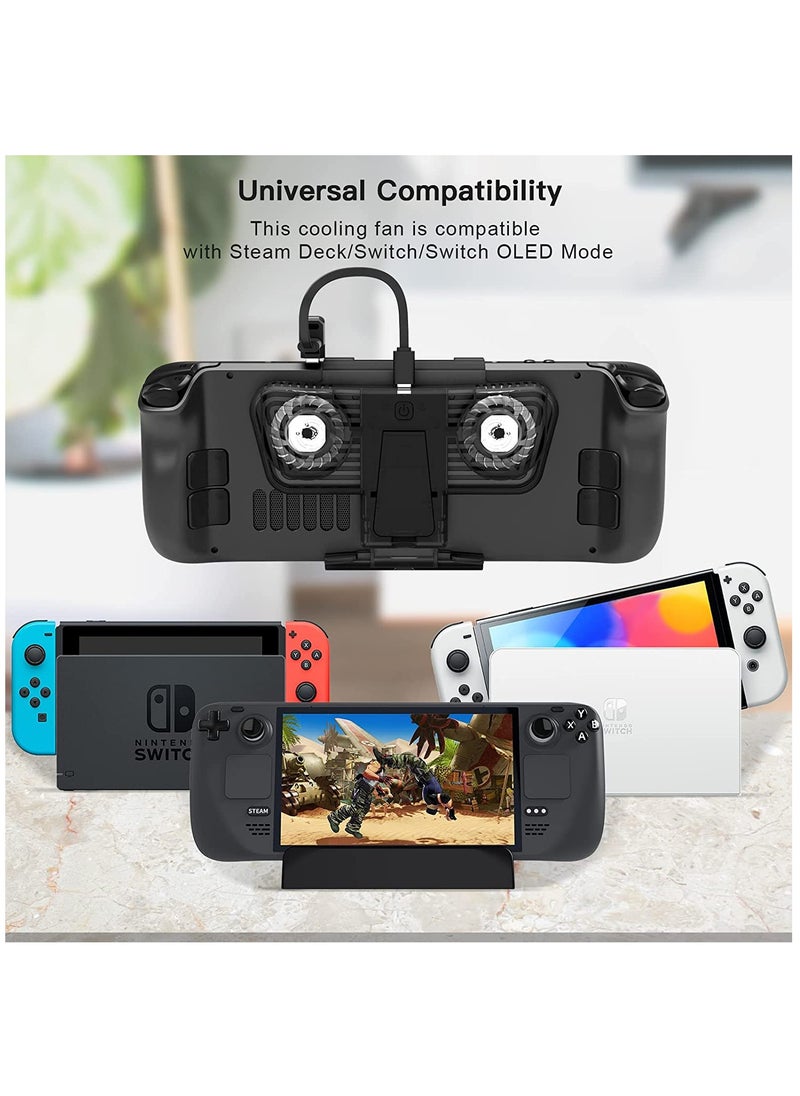 RGB Cooling Fan Dock for Steam Deck & Nintendo Switch OLED, USB-C Powered with Adjustable Speed & Blue RGB Lighting, Includes Stand & USB-C Adapter.