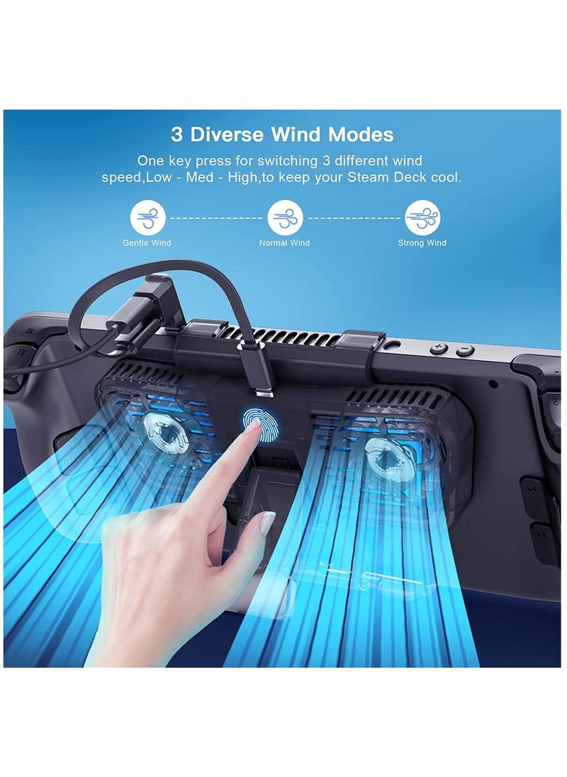 RGB Cooling Fan Dock for Steam Deck & Nintendo Switch OLED, USB-C Powered with Adjustable Speed & Blue RGB Lighting, Includes Stand & USB-C Adapter.