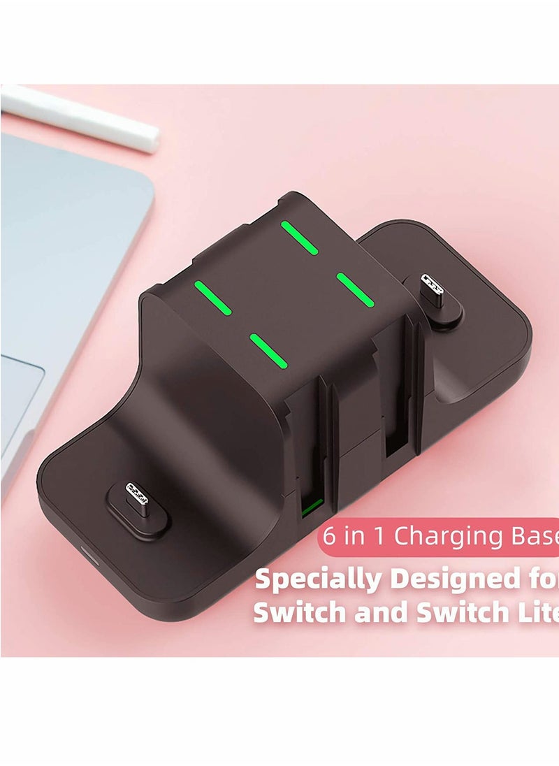 6-in-1 Charging Dock Stand for Nintendo Switch Joy-Con, Type-C USB 2.0 Dock with LED Display, Portable Charger for Joy-Con Controllers, Play and Charge Simultaneously