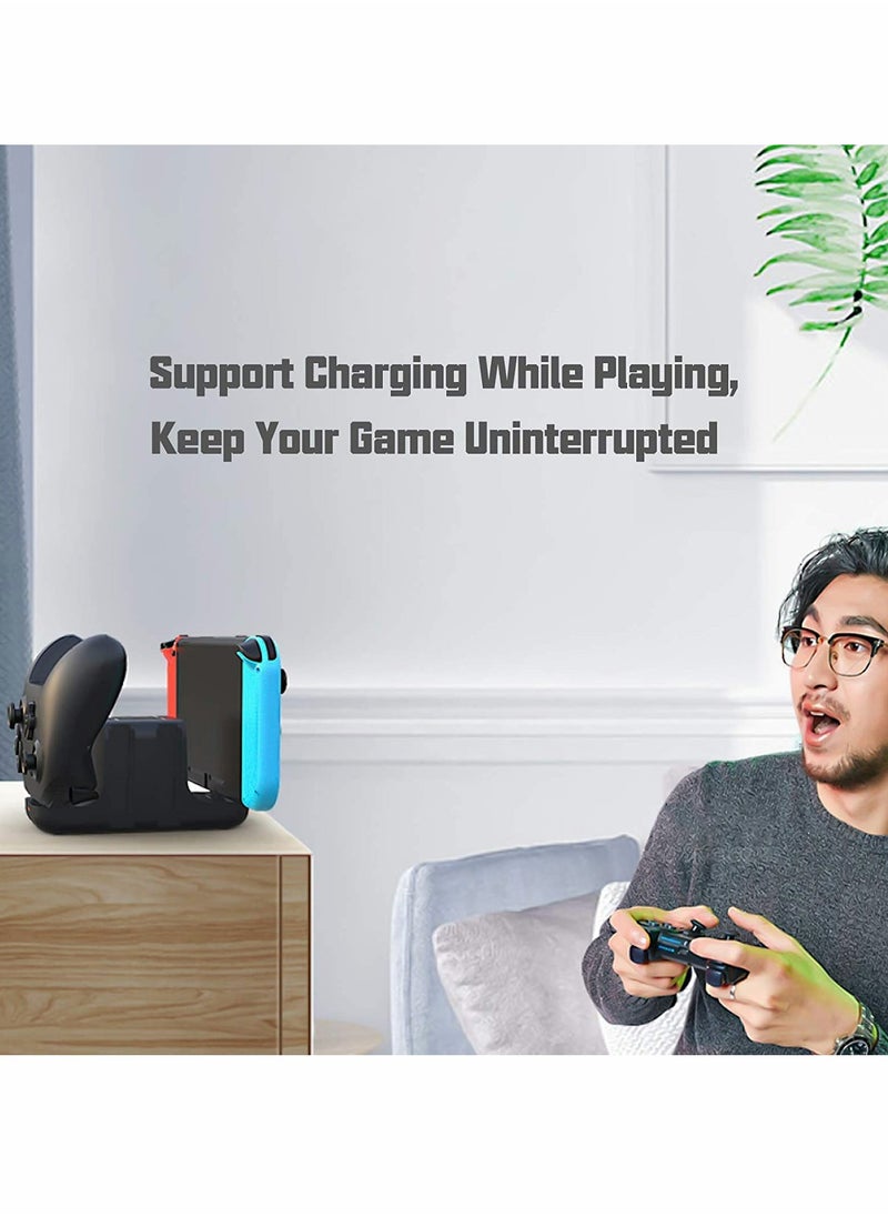 6-in-1 Charging Dock Stand for Nintendo Switch Joy-Con, Type-C USB 2.0 Dock with LED Display, Portable Charger for Joy-Con Controllers, Play and Charge Simultaneously