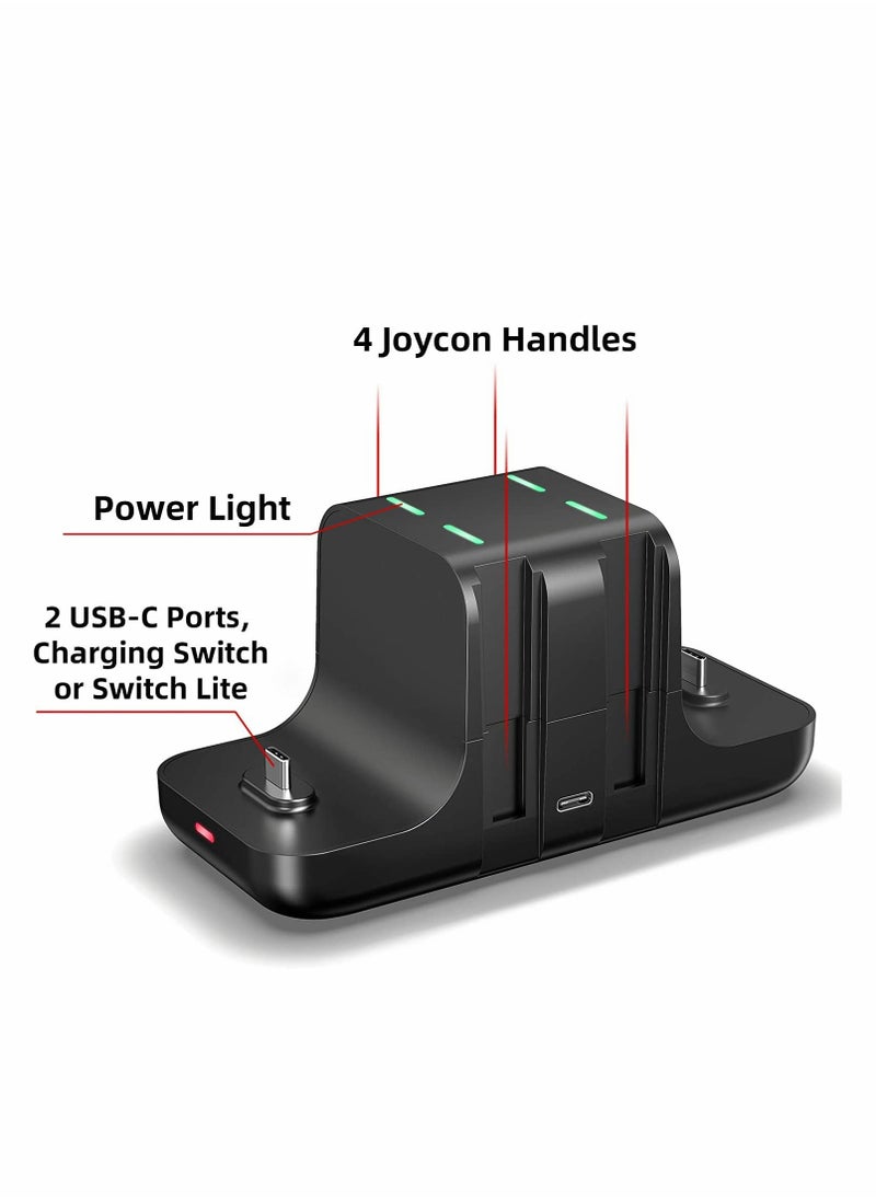 6-in-1 Charging Dock Stand for Nintendo Switch Joy-Con, Type-C USB 2.0 Dock with LED Display, Portable Charger for Joy-Con Controllers, Play and Charge Simultaneously