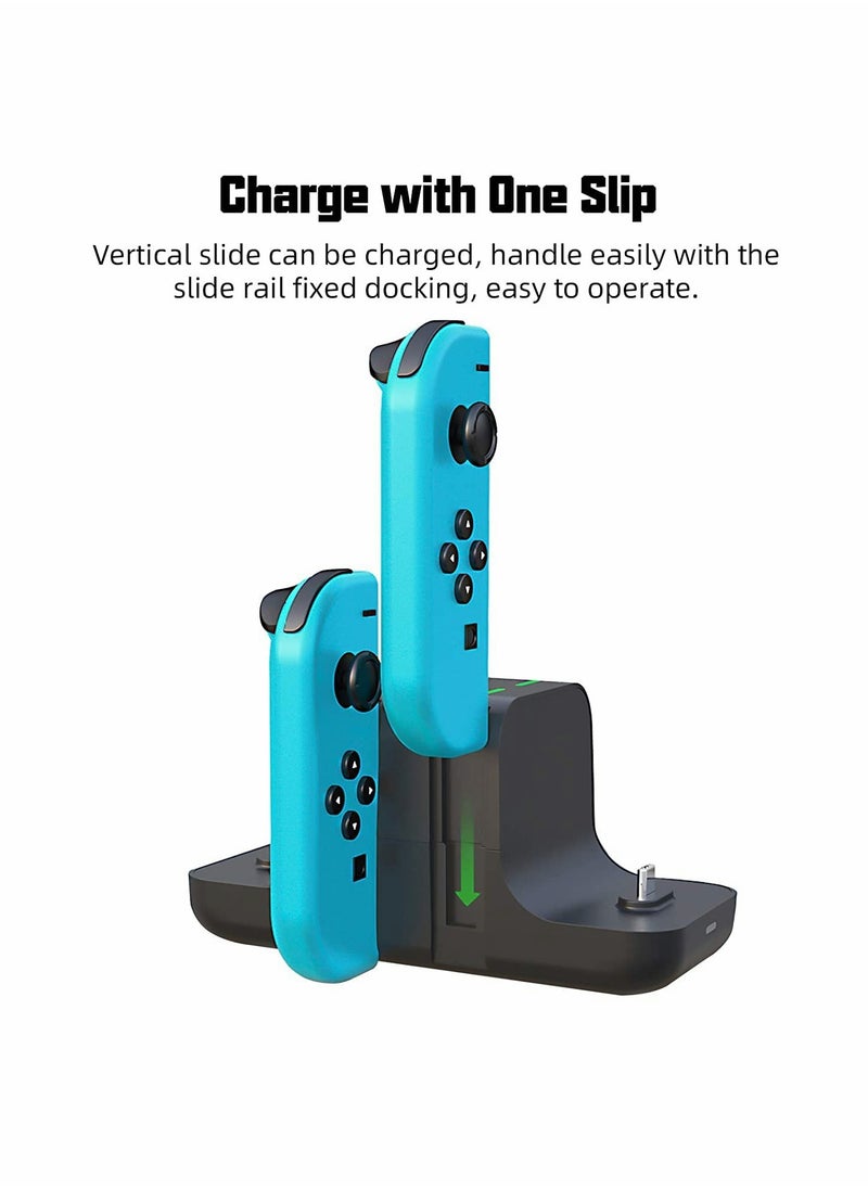6-in-1 Charging Dock Stand for Nintendo Switch Joy-Con, Type-C USB 2.0 Dock with LED Display, Portable Charger for Joy-Con Controllers, Play and Charge Simultaneously