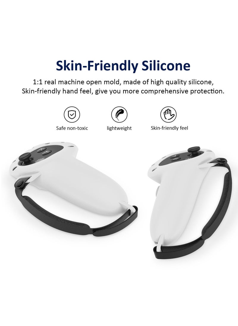 Controller Grips for Oculus Quest 3 Comfortable Silicone Cover with Adjustable Controller Hand Straps 2Pcs Rocker Cap and Joystick Protection Reserve Precise Hole Positions White
