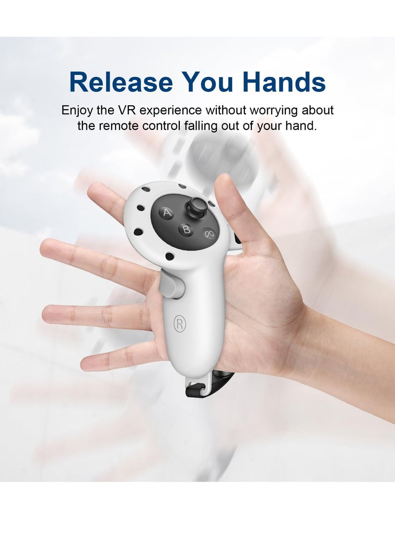 Controller Grips for Oculus Quest 3 Comfortable Silicone Cover with Adjustable Controller Hand Straps 2Pcs Rocker Cap and Joystick Protection Reserve Precise Hole Positions White