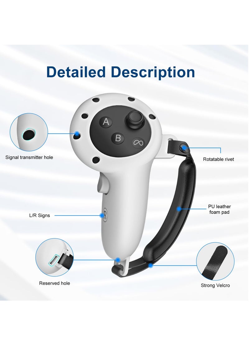 Controller Grips for Oculus Quest 3 Comfortable Silicone Cover with Adjustable Controller Hand Straps 2Pcs Rocker Cap and Joystick Protection Reserve Precise Hole Positions White