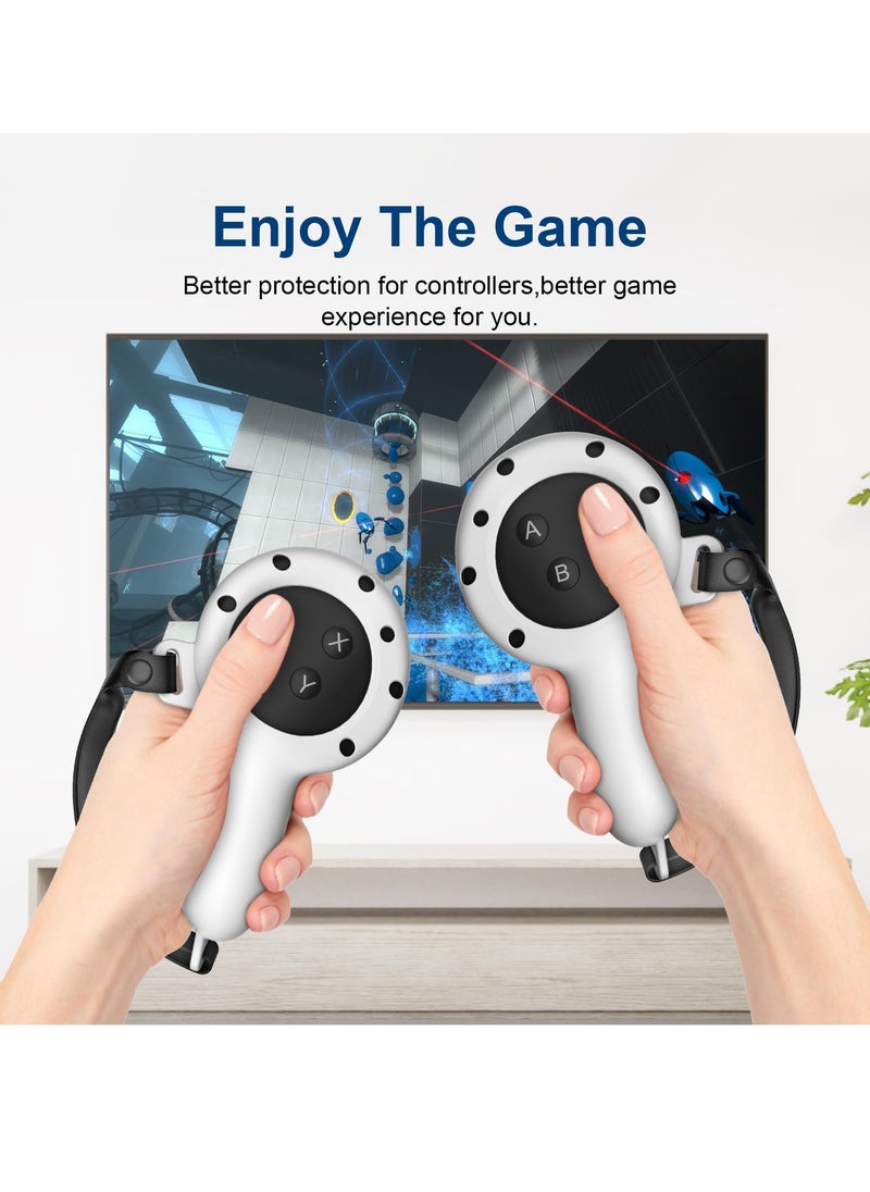 Controller Grips for Oculus Quest 3 Comfortable Silicone Cover with Adjustable Controller Hand Straps 2Pcs Rocker Cap and Joystick Protection Reserve Precise Hole Positions White