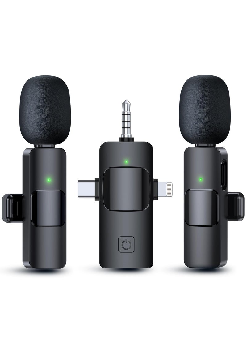 Wireless Lavalier Microphone - Multi-Interface Mic for iPhone/Type-C/3.5mm, Pro Noise Reduction, Ideal for Live Streaming, Vlogging, and Interviews