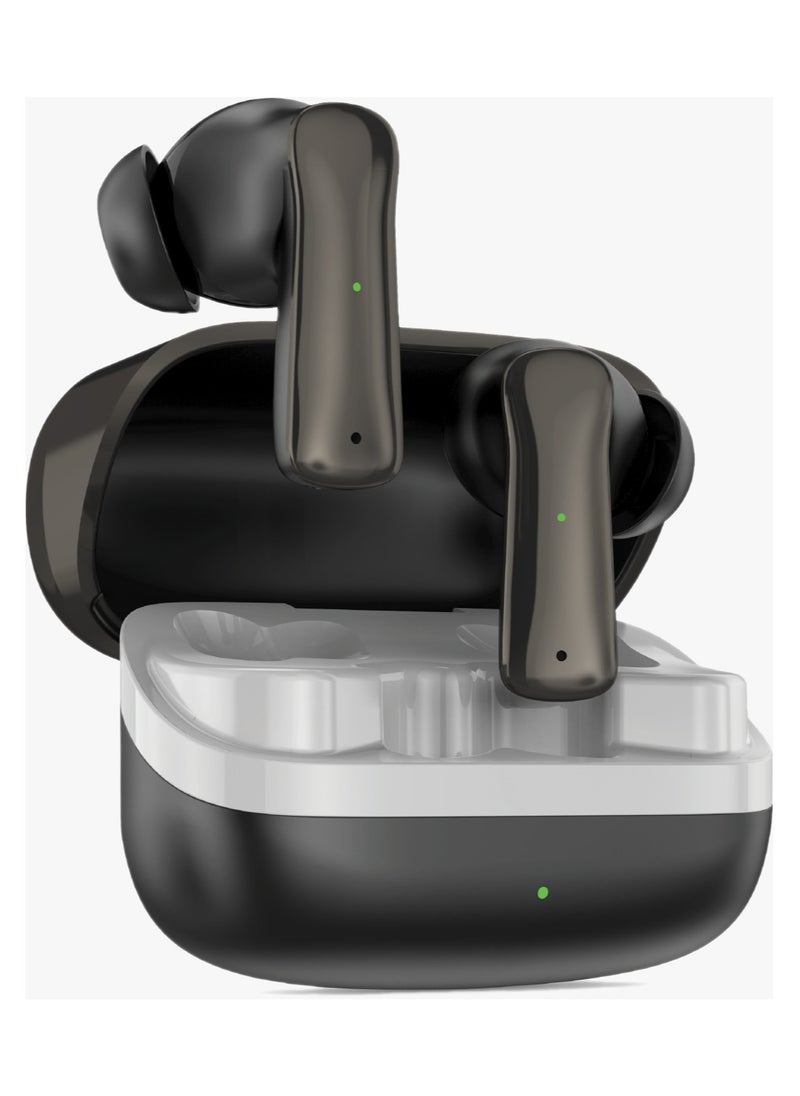 Manchester True Wireless Earbuds with Bluetooth 5.4 & Low Latency Mode, 4H Playtime, Fast Charging, 8mm Drivers & Long Standby/ Ergonomic Noise-Isolating In-Ear Headphones for Music, Calls & Gaming - Black
