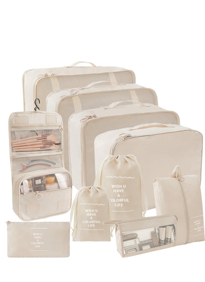 10 Set Packing Cubes for Suitcases, Luggage Organizer Bags for Carry On, Travel Bags Organizer for Luggage, Must Have Travel Essentials for Women and Men (Beige)