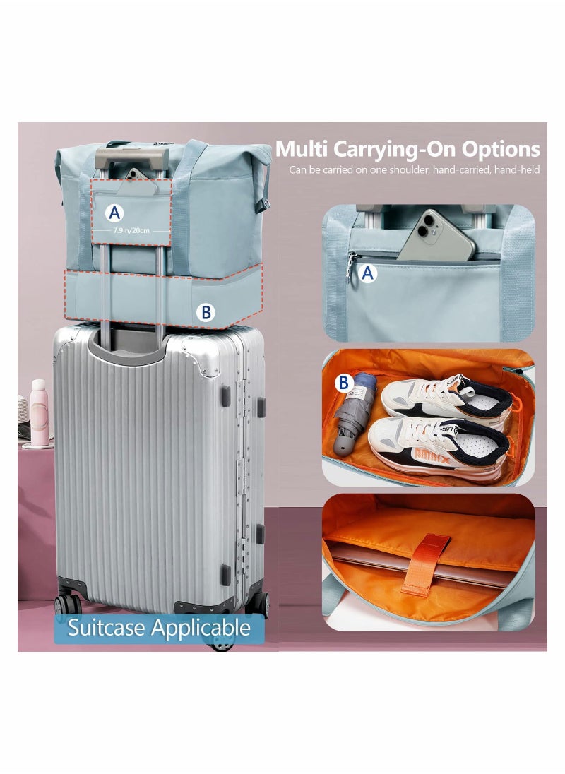Womens Travel Bag Duffle Bag with Laptop Compartment Water Resistant Gym Weekend Bag Overnight Hospital Bag Holdall with Separated Shoes Compartment Wet Pocket Sky Blue