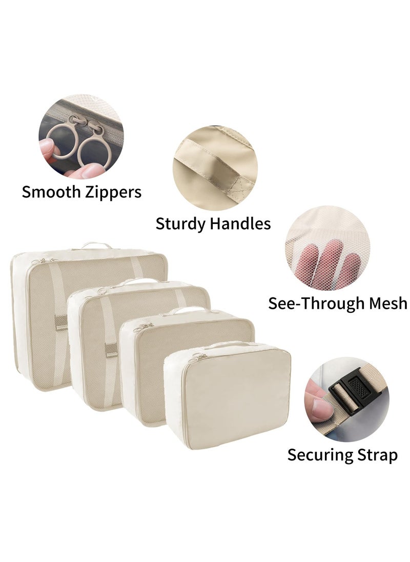 10 Set Packing Cubes for Suitcases, Luggage Organizer Bags for Carry On, Travel Bags Organizer for Luggage, Must Have Travel Essentials for Women and Men (Beige)