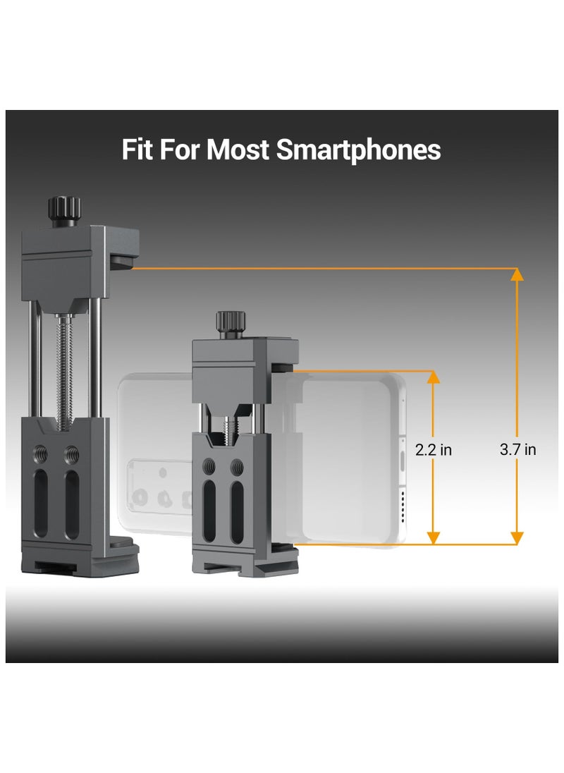 Phone Mount Aluminum for Tripod, Adjustable Phone Tripod Mount with Cold Shoe & Arca Swiss Quick Release Plate,Universal Adjustable Clamp Suitable for iPhone 14 pro/13 Pro/12/11/Samsung