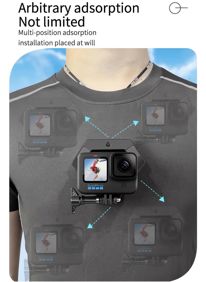 Action Camera Chest Magnetic Mount, Adjustable POV Necklace Holder Bracket for GoPro Hero 12/11/10/9, DJI Action 3/4, Insta 360 X3/Go3, and Most Action Cameras (No Phone Holder)