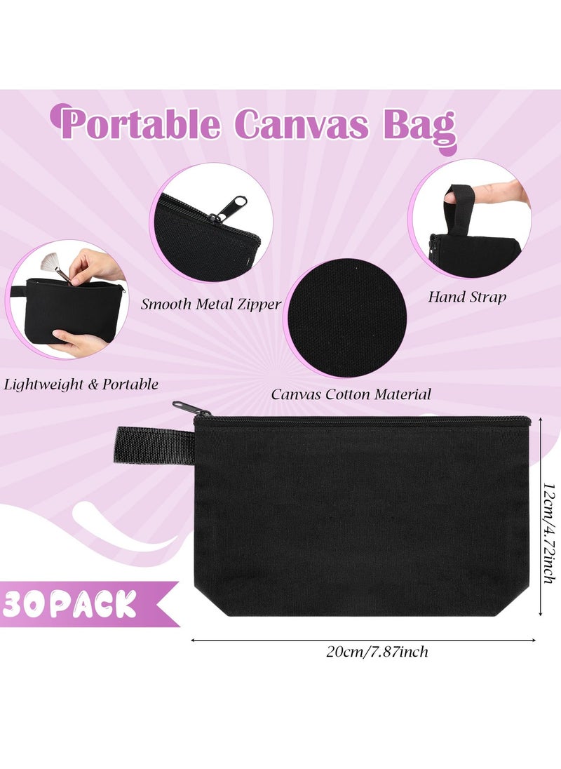 Cotton Canvas Makeup Bag with Bottom, 15 Pcs Multi Purpose Cosmetic Bag with Zipper, Multi Purpose Cosmetic Bag Toiletry Bags, Small Canvas Bags for Women DIY Crafts (7.9 x 4.7 x 1.6 Inch, Black)
