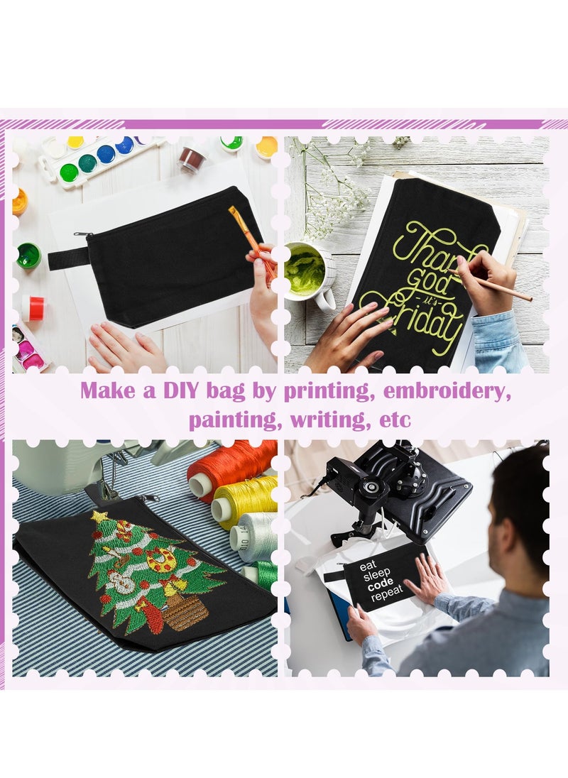 Cotton Canvas Makeup Bag with Bottom, 15 Pcs Multi Purpose Cosmetic Bag with Zipper, Multi Purpose Cosmetic Bag Toiletry Bags, Small Canvas Bags for Women DIY Crafts (7.9 x 4.7 x 1.6 Inch, Black)