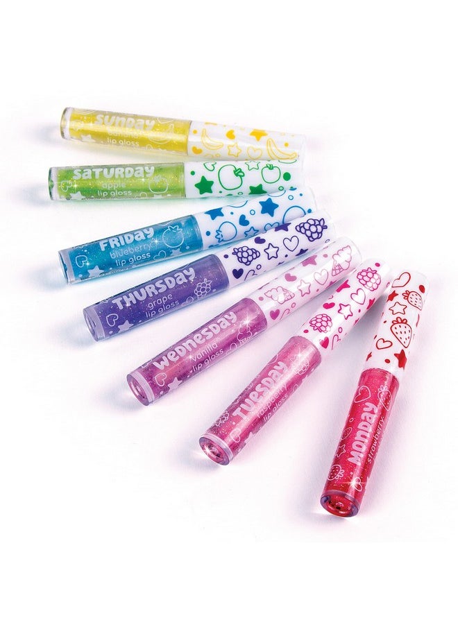 Make It Real 3C4G 7 Days Glitter Lip Gloss - Flavored Lip Gloss Set for Girls - Strawberry, Raspberry, Vanilla and More! - 7 Piece Lip Gloss Kit