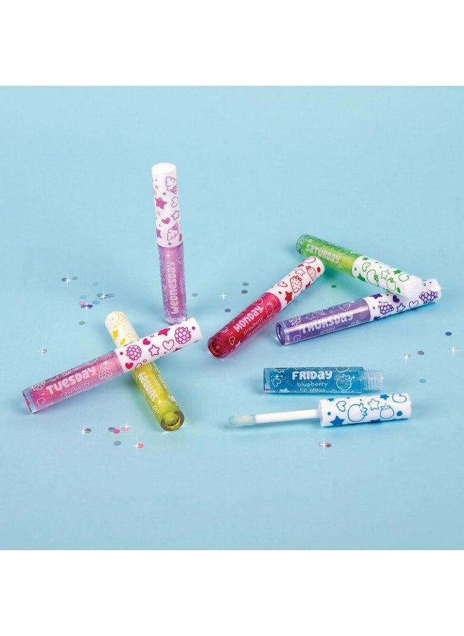 Make It Real 3C4G 7 Days Glitter Lip Gloss - Flavored Lip Gloss Set for Girls - Strawberry, Raspberry, Vanilla and More! - 7 Piece Lip Gloss Kit