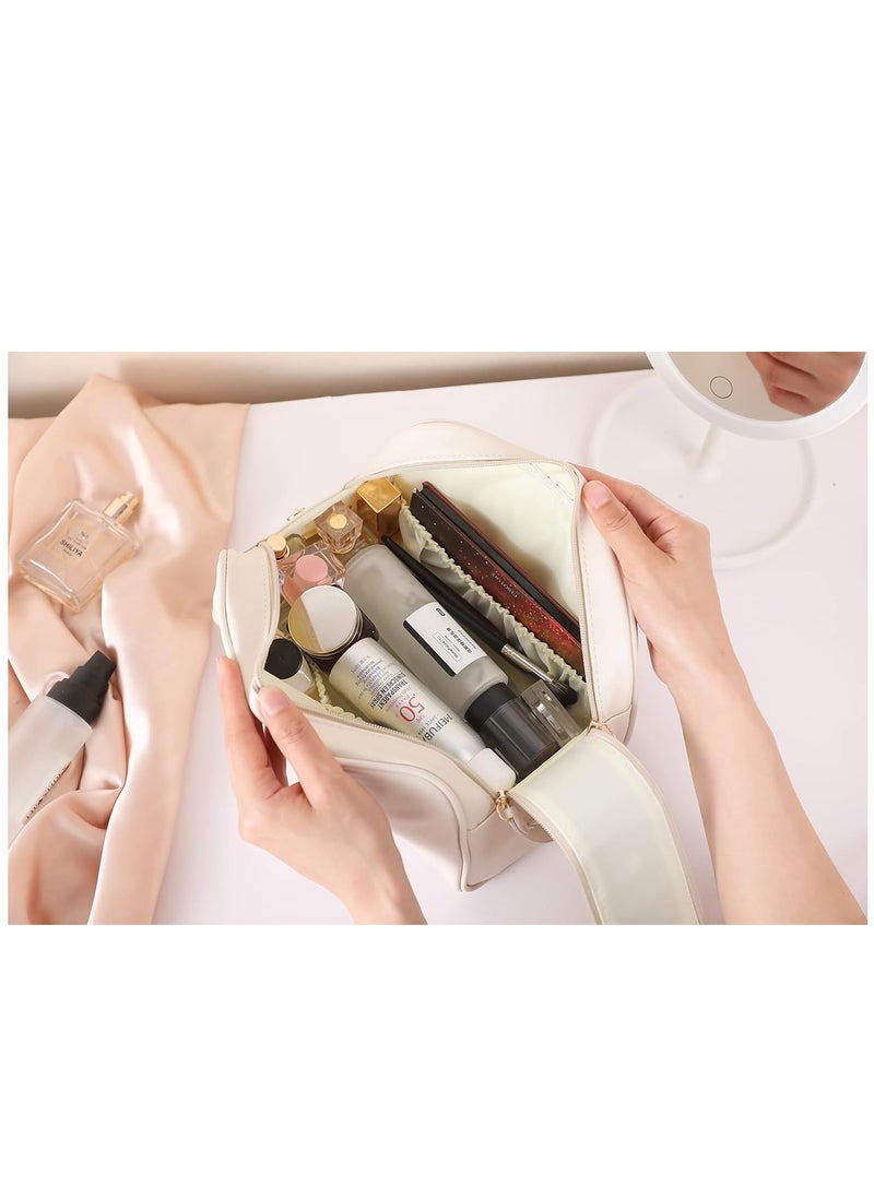 Large Capacity Makeup Bag For Women Travel Essentials Travel Makeup Bag Eco Leather Cosmetic Makeup Organizer Travel Accessories Full Travel Size Toiletries Cream
