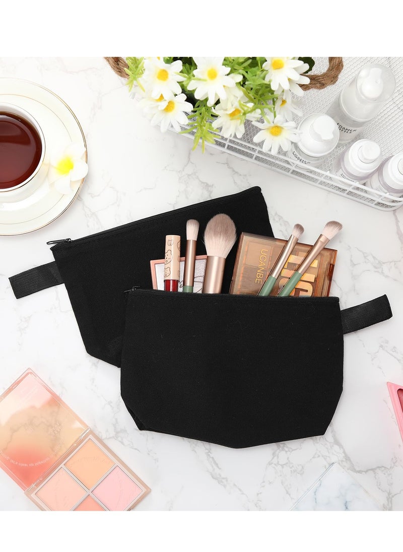 Cotton Canvas Makeup Bag with Bottom, 15 Pcs Multi Purpose Cosmetic Bag with Zipper, Multi Purpose Cosmetic Bag Toiletry Bags, Small Canvas Bags for Women DIY Crafts (7.9 x 4.7 x 1.6 Inch, Black)