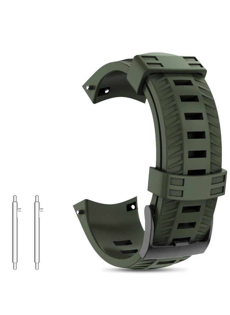 Compatible with Suunto 9 Band Soft Silicone Watch Strap, 2PCS Watch Strap for 9 Gps Baro Replacement Watch Band Sports for Men Women, Black and Army Green