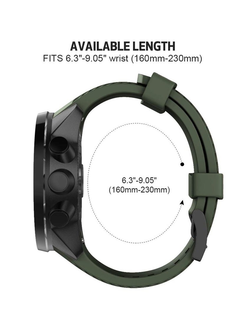 Compatible with Suunto 9 Band Soft Silicone Watch Strap, 2PCS Watch Strap for 9 Gps Baro Replacement Watch Band Sports for Men Women, Black and Army Green