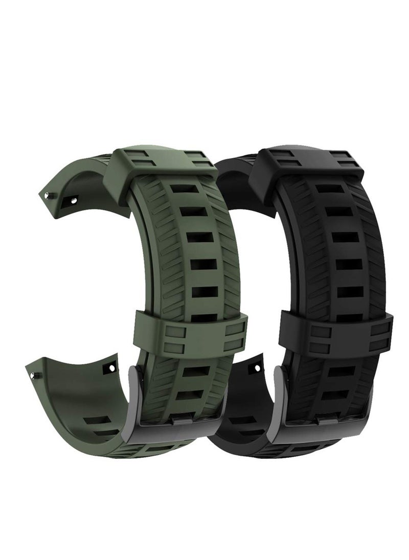 Compatible with Suunto 9 Band Soft Silicone Watch Strap, 2PCS Watch Strap for 9 Gps Baro Replacement Watch Band Sports for Men Women, Black and Army Green