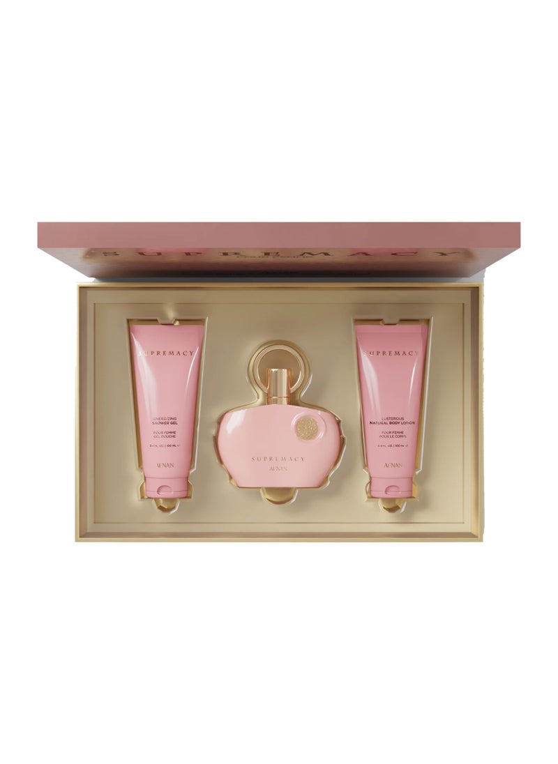 Gift Set Supremacy Pink Eau De Parfum, 100Ml + Shower Gel 100Ml + Body Lotion 100Ml, Perfume Gift Set For Women