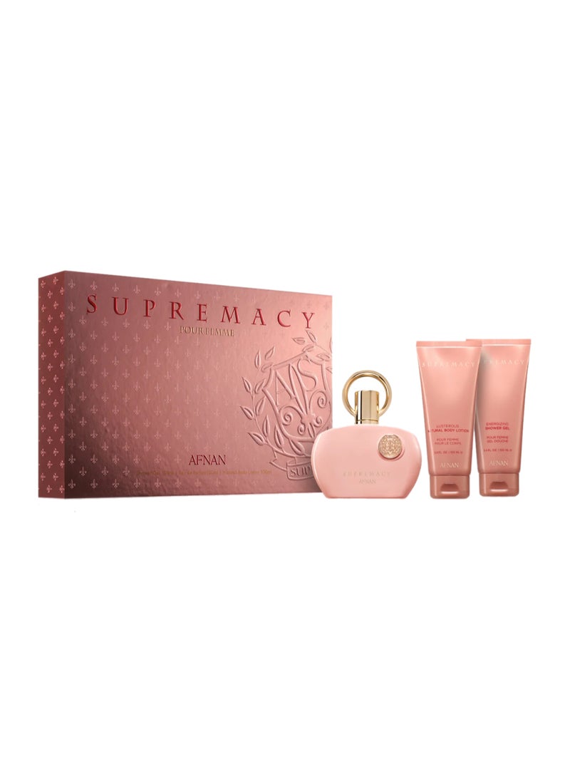 Gift Set Supremacy Pink Eau De Parfum, 100Ml + Shower Gel 100Ml + Body Lotion 100Ml, Perfume Gift Set For Women
