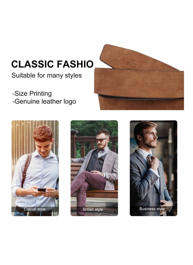 Mens Leather Belt Checkerboard Embossed Genuine Leather Belt Adjustable Belts For Jeans Pants Suits Casual Dress Belts