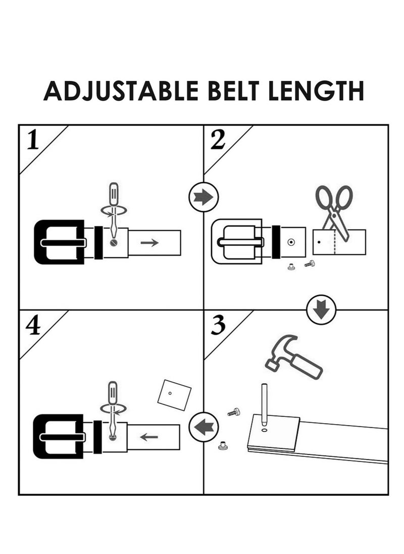 Mens Leather Belt Checkerboard Embossed Genuine Leather Belt Adjustable Belts For Jeans Pants Suits Casual Dress Belts