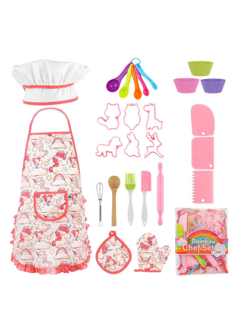 SYOSI Cooking and Baking Set for Kids, 26 Pcs Chef Role Play Costume Set for Boys and Girls, Kitchen Utensil Cooking Set for Children with Apron/Hat/Cooking Mitt/Utensils for Toddler Ages 3+