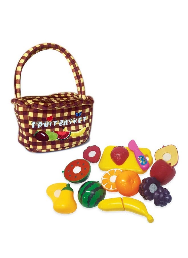 Webby Realistic Sliceable Fruits Cutting Play Toy with Multi Purpose Basket, 10 pcs