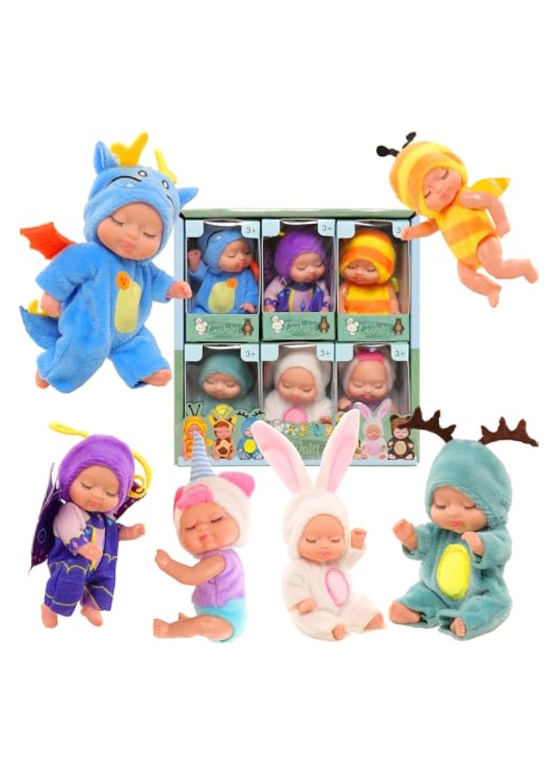 6 Pcs Mini Baby Dolls, Mini Doll Set, Tiny Reborn Baby Dolls, Baby Miniature Sleeping Dolls, Washable PVC Material, Realistic Movable Baby Doll, Doll Toys for Toddlers