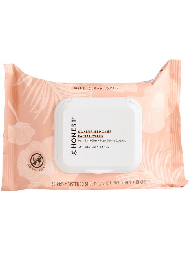 Honest Beauty Fragrance Free Cleansing Makeup Remover Facial Wipes | Plant Based, Hypoallergenic, Gentle for Sensitive Skin | 30 Count