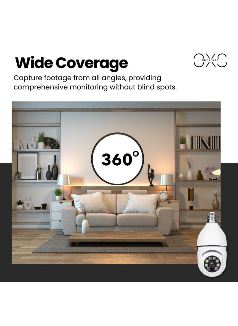 OneXsale 1080p HD Wireless Bulb Light IP Camera 360 Panoramic Fisheye Motion Detection PTZ Indoor Security Camera with IR Night Vision White