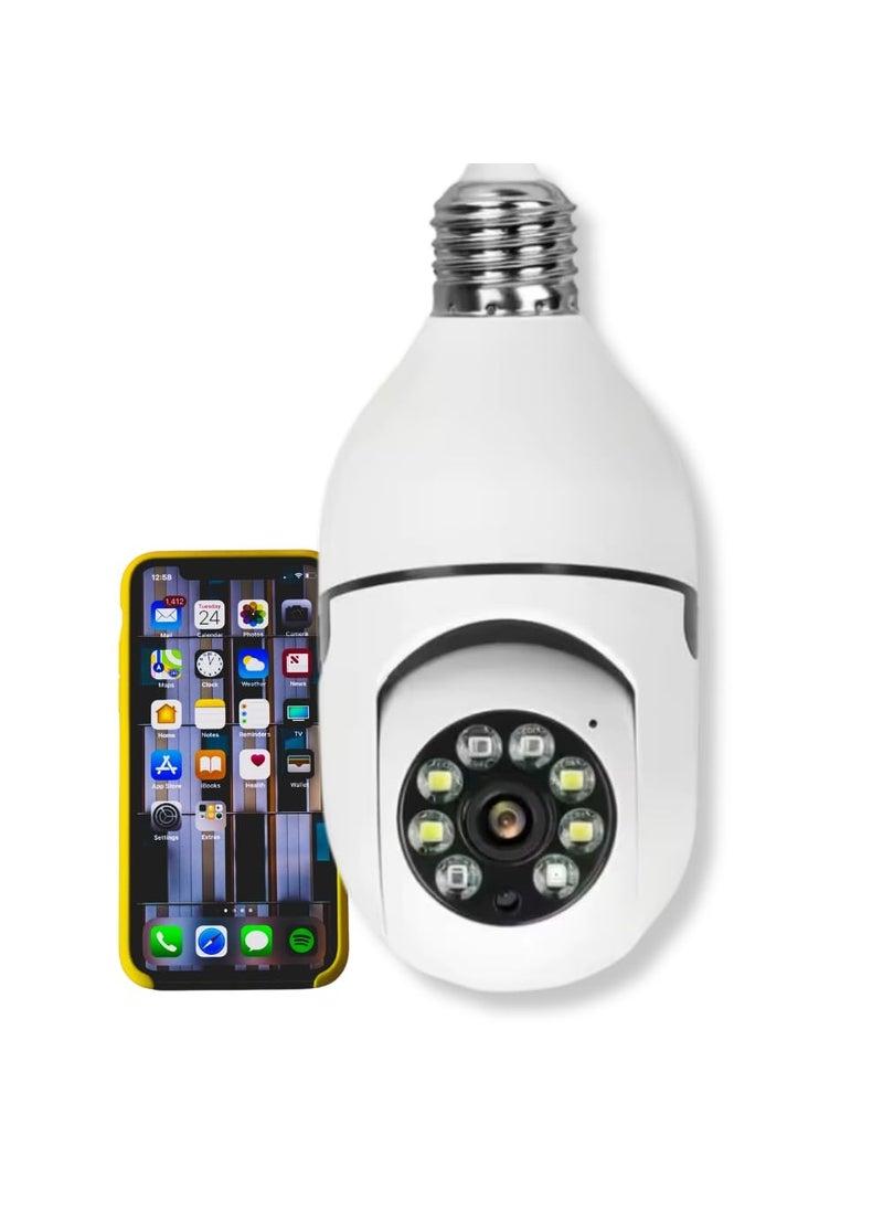 OneXsale 1080p HD Wireless Bulb Light IP Camera 360 Panoramic Fisheye Motion Detection PTZ Indoor Security Camera with IR Night Vision White