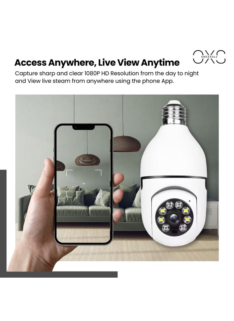 OneXsale 1080p HD Wireless Bulb Light IP Camera 360 Panoramic Fisheye Motion Detection PTZ Indoor Security Camera with IR Night Vision White