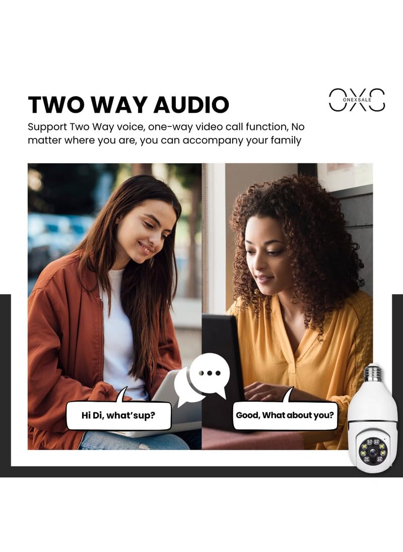OneXsale 1080p HD Wireless Bulb Light IP Camera 360 Panoramic Fisheye Motion Detection PTZ Indoor Security Camera with IR Night Vision White