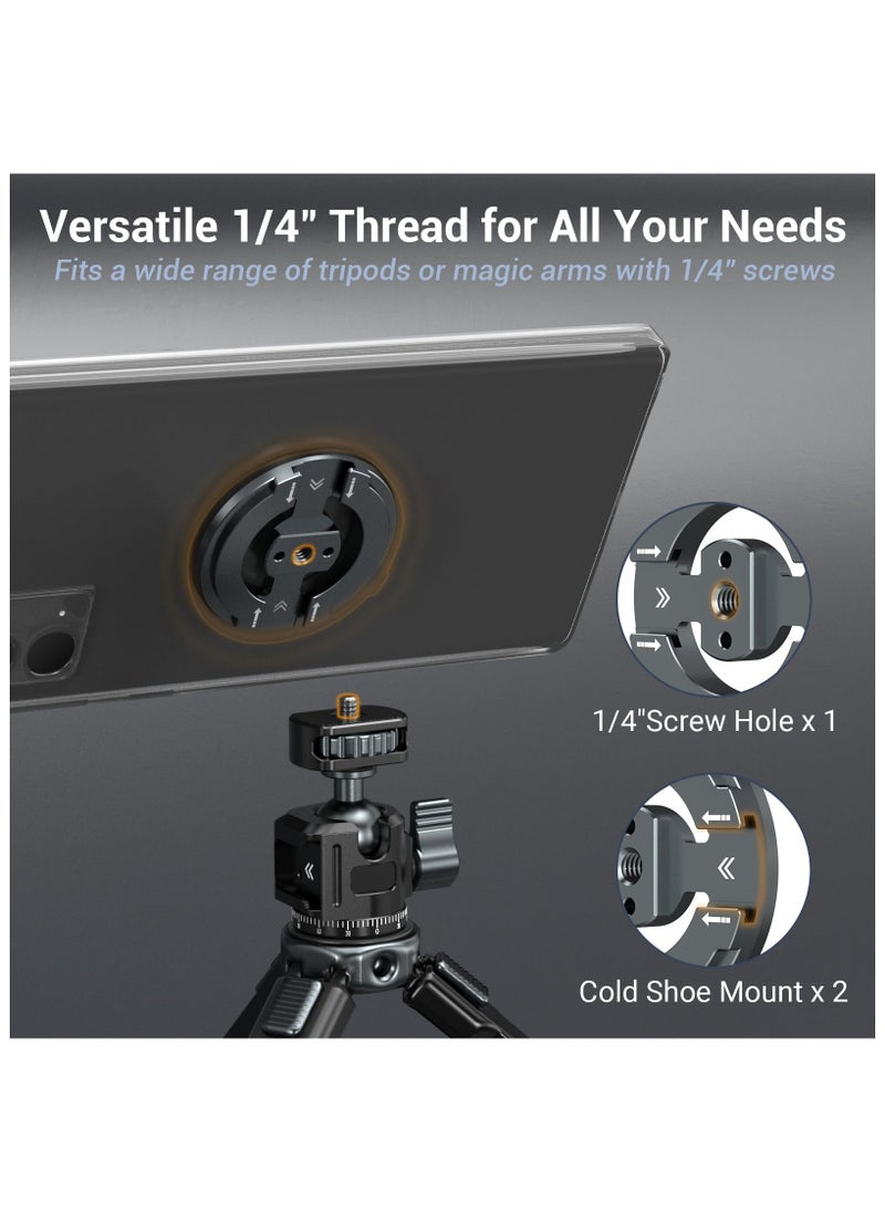 Magnetic Phone Tripod Mount Adapter with Adhesive Magnetic Ring, 1/4” Screw Hole Suitable for Ball Head/Tripod, Cold Shoe Design Compatible with Microphone with Hot Shoe Connector