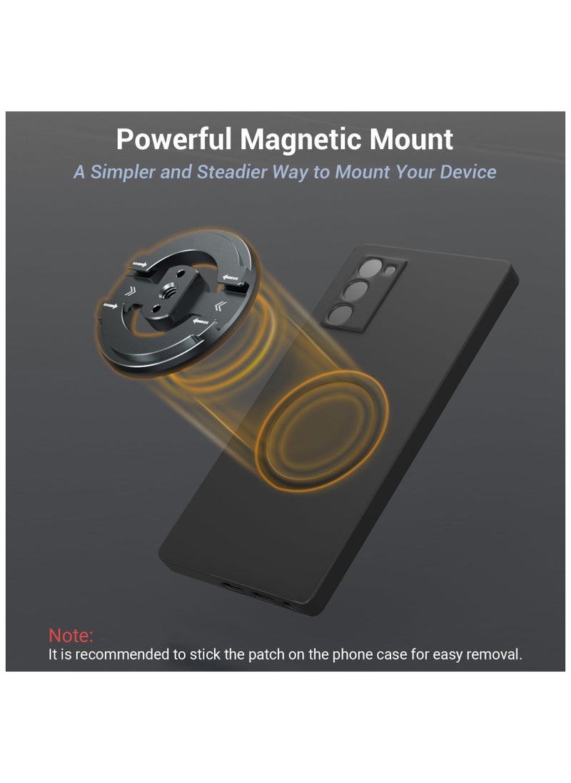 Magnetic Phone Tripod Mount Adapter with Adhesive Magnetic Ring, 1/4” Screw Hole Suitable for Ball Head/Tripod, Cold Shoe Design Compatible with Microphone with Hot Shoe Connector