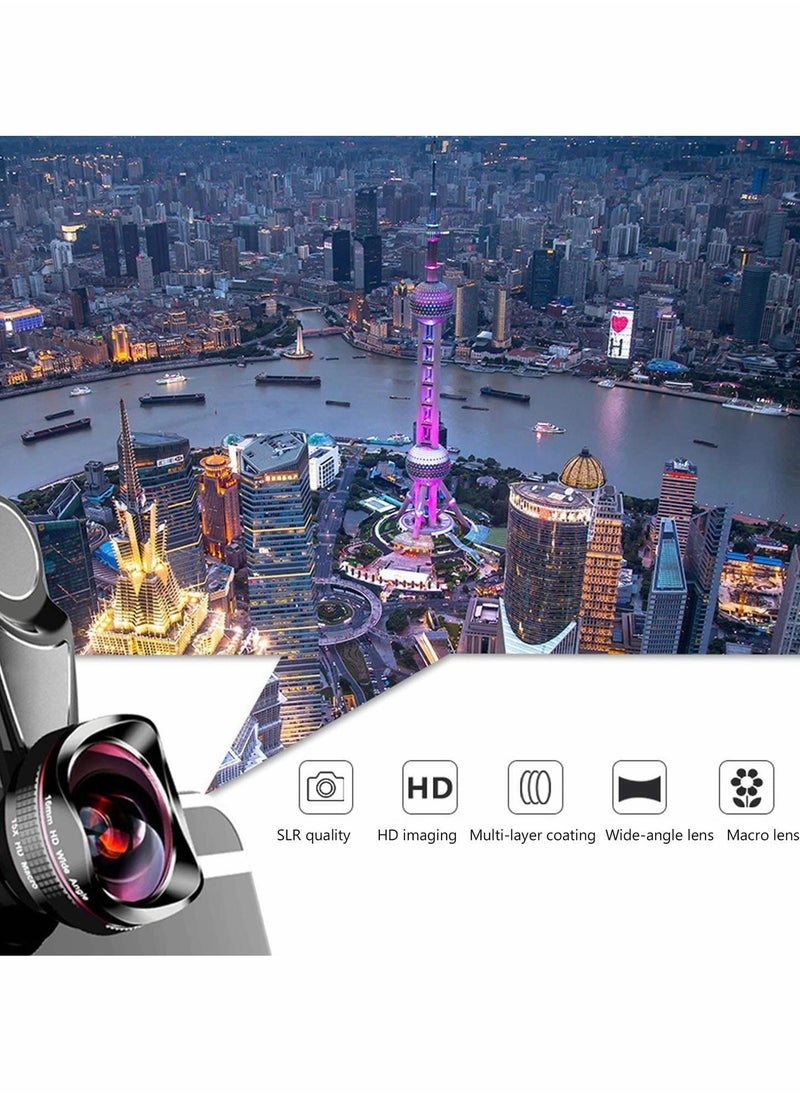 Phone Camera Lens,Clip on Cell Phone Lens Kit Compatible with Most Phones,Most Smartphones, 4K HD 2 in 1 120° Wide Angle Lens, 15X Macro Lens, No Distortion