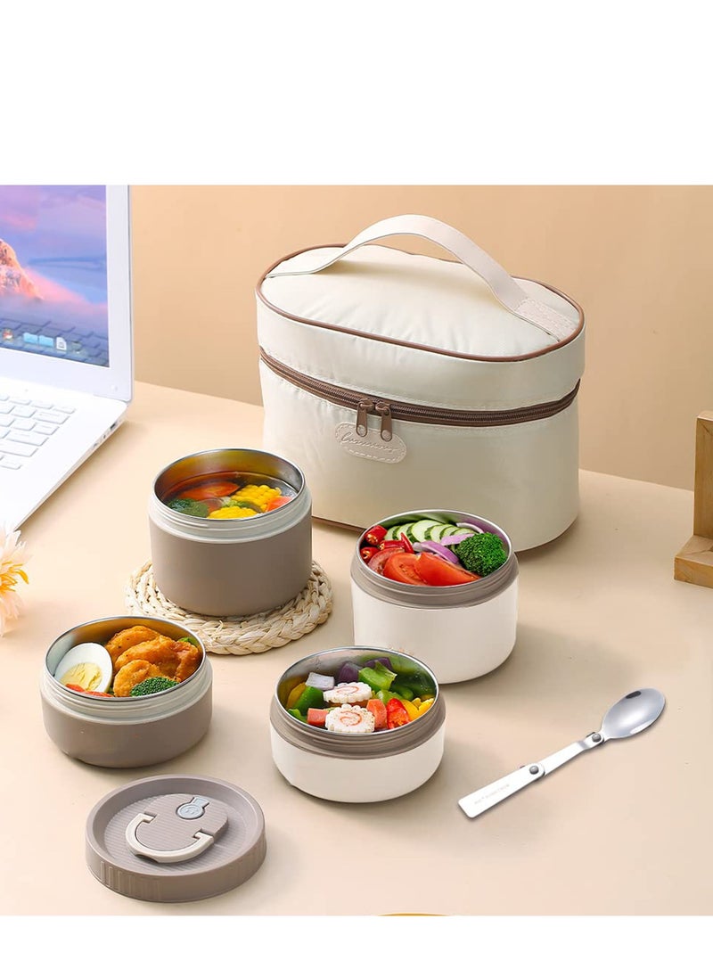 Insulated Stainless Steel Bento Lunch Box Set - Portable Thermal Food Container with Bag Induction Cooker & Microwave Safe - Keep Warm Lunch Box for Adults and Kids (Khaki 34oz)