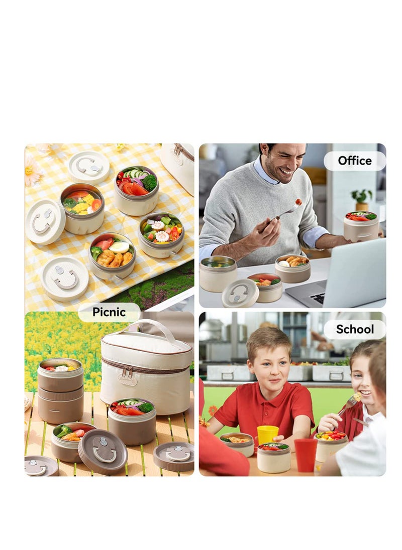 Insulated Stainless Steel Bento Lunch Box Set - Portable Thermal Food Container with Bag Induction Cooker & Microwave Safe - Keep Warm Lunch Box for Adults and Kids (Khaki 34oz)