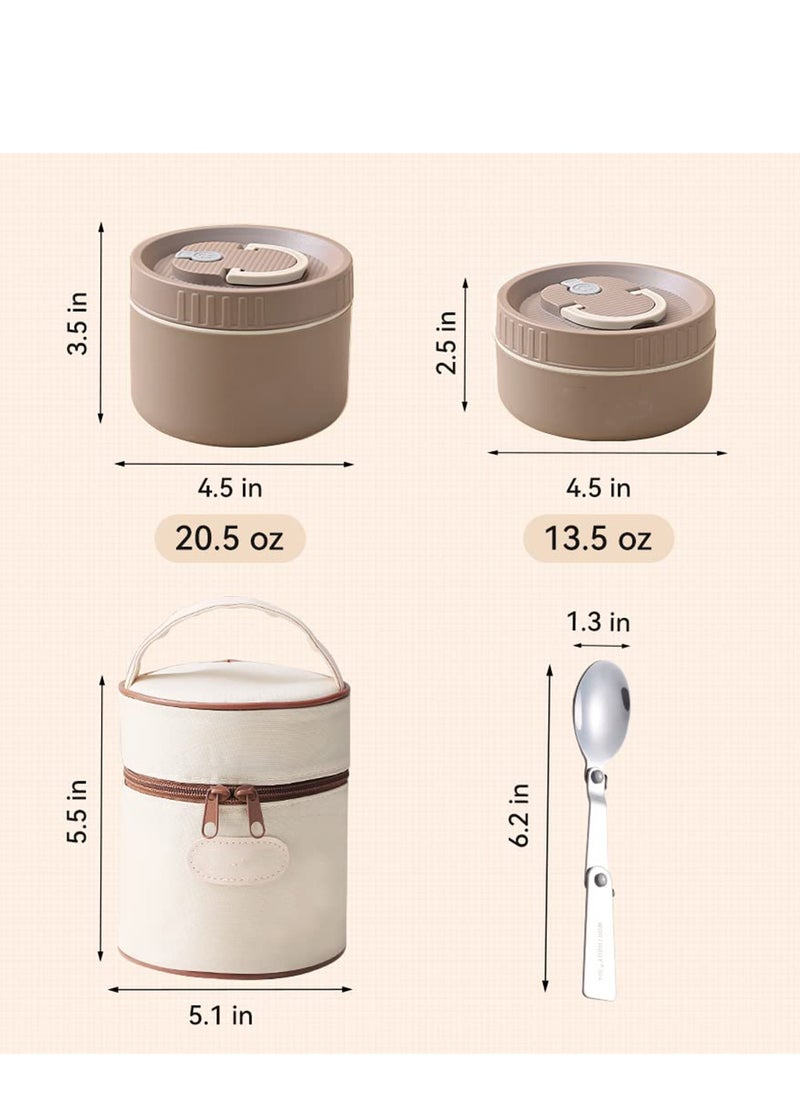 Insulated Stainless Steel Bento Lunch Box Set - Portable Thermal Food Container with Bag Induction Cooker & Microwave Safe - Keep Warm Lunch Box for Adults and Kids (Khaki 34oz)