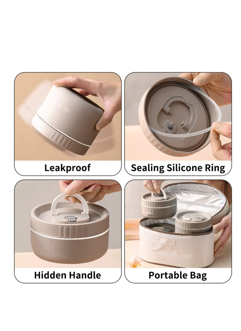 Insulated Stainless Steel Bento Lunch Box Set - Portable Thermal Food Container with Bag Induction Cooker & Microwave Safe - Keep Warm Lunch Box for Adults and Kids (Khaki 34oz)