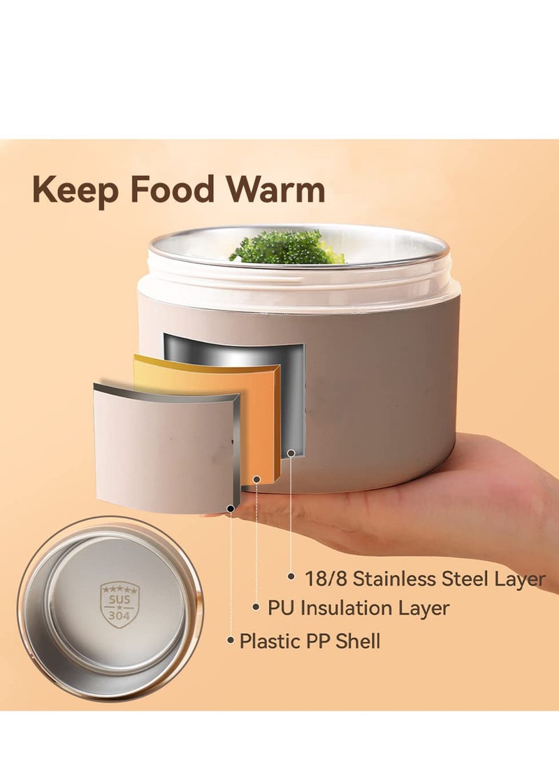 Insulated Stainless Steel Bento Lunch Box Set - Portable Thermal Food Container with Bag Induction Cooker & Microwave Safe - Keep Warm Lunch Box for Adults and Kids (Khaki 34oz)