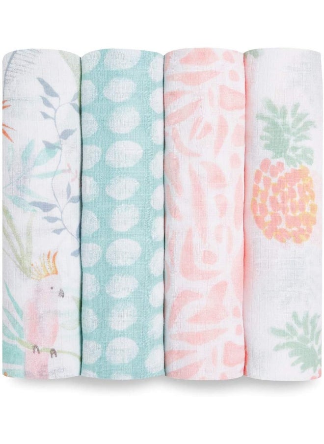aden + anais Essentials Swaddle Blanket, Boutique Muslin Blankets for Girls & Boys, Baby Receiving Swaddles, Ideal Newborn & Infant Swaddling Set, Perfect Shower Gifts, 4 Pack, Tropicalia